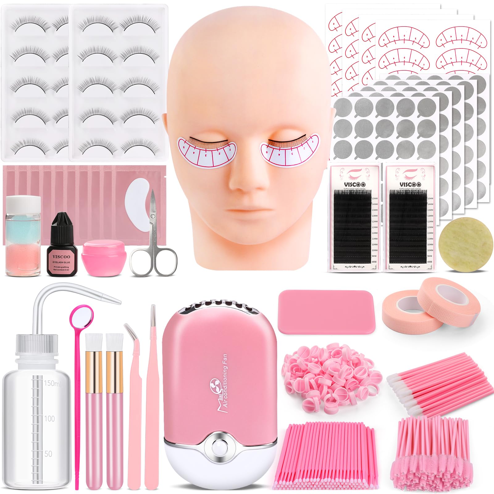 VISCOO Eyelash Extension Kit for Beginners – Complete Lash Starter Set with Mannequin Head