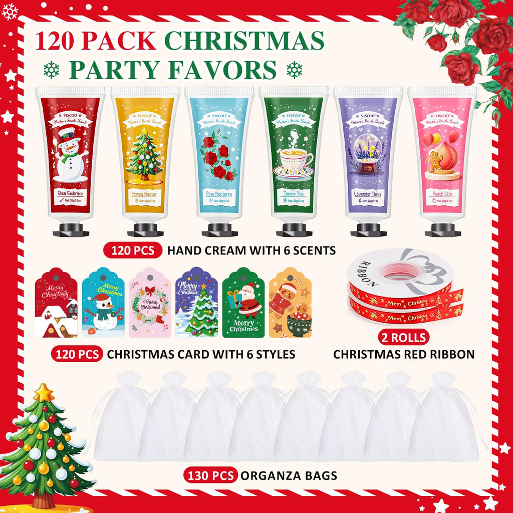 VISCOO 120-Set Christmas Hand Cream Gift Set | 6 Scents, Cards & Organza Bags