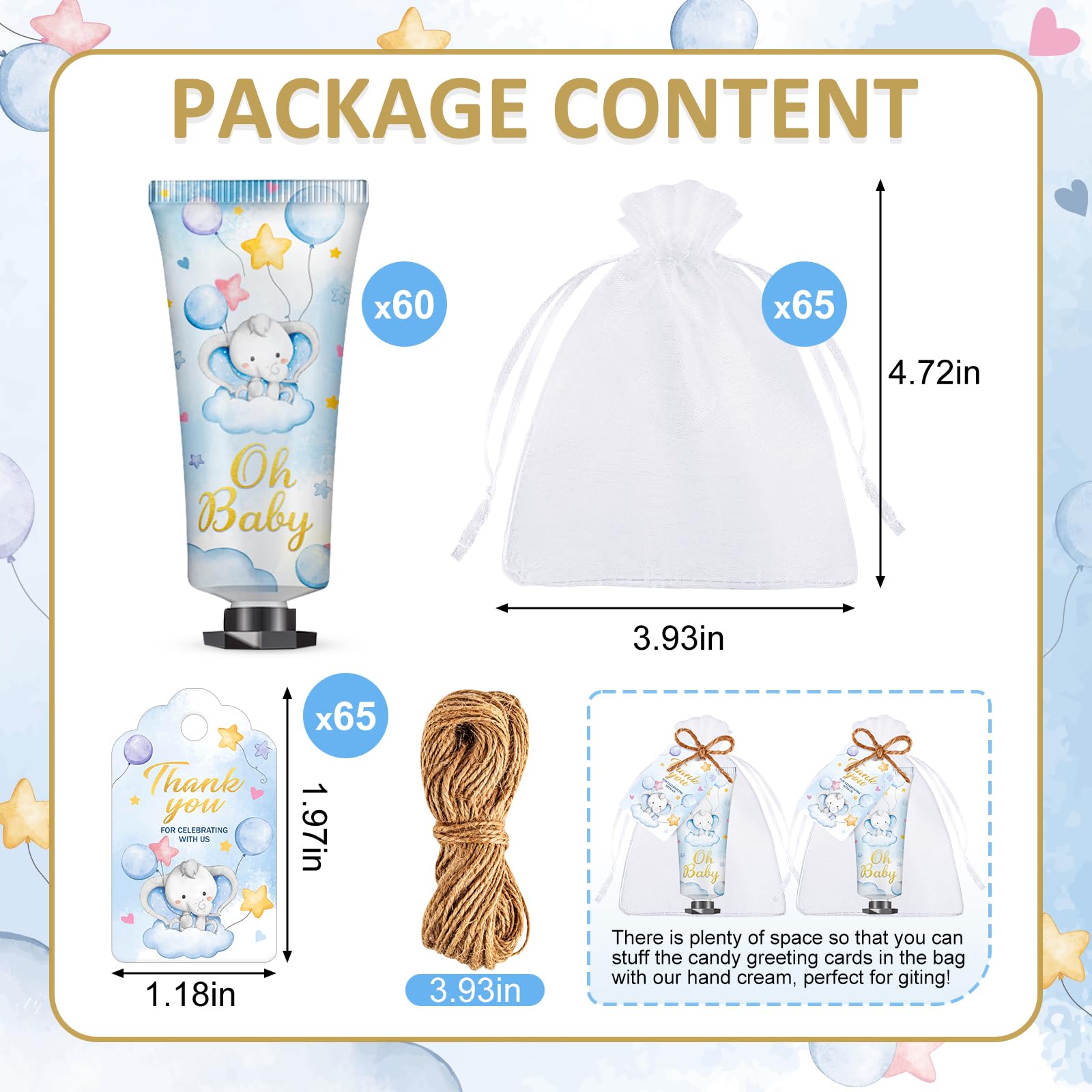 Viscoo 60-Set Baby Shower Hand Cream – Elephant Theme Party Favors