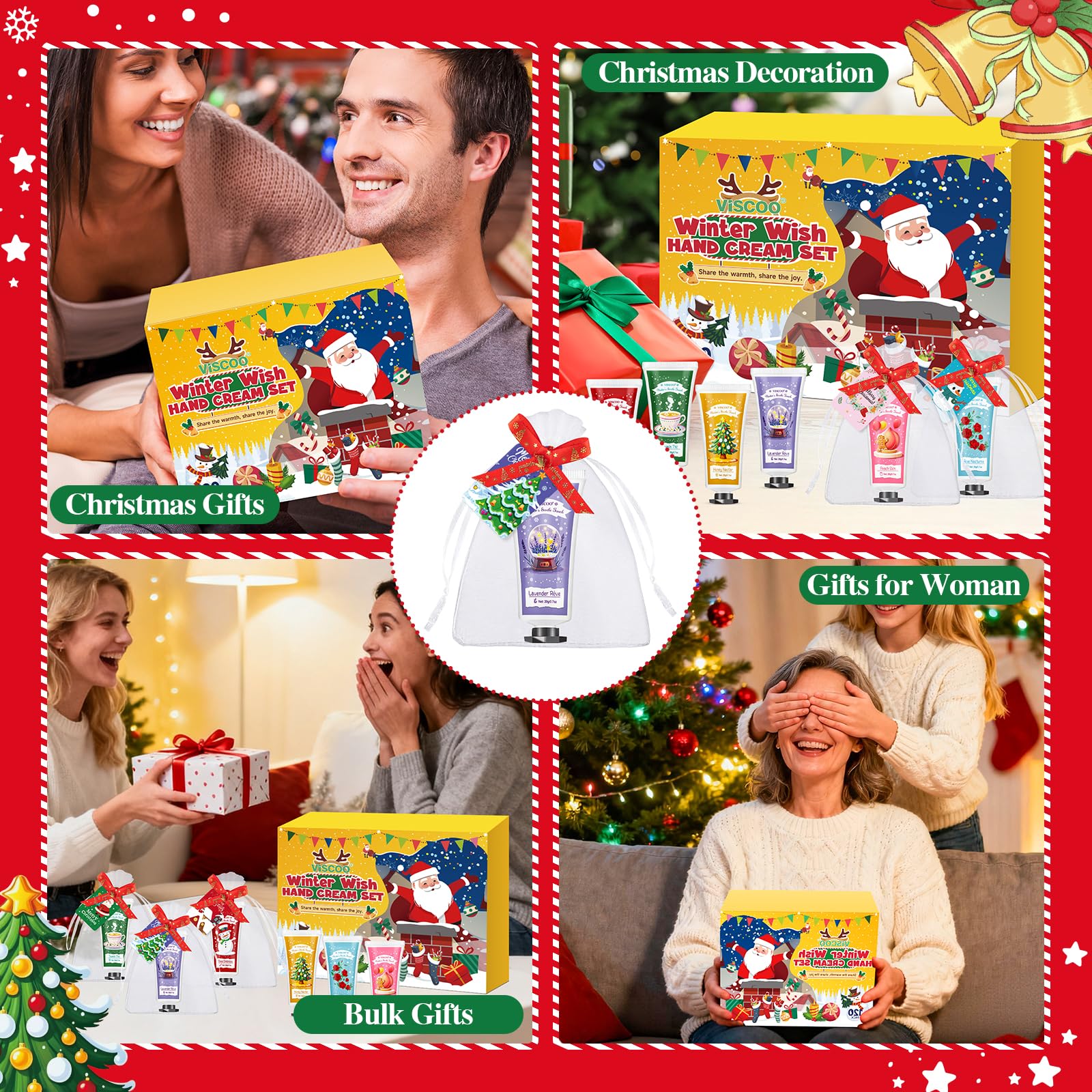 VISCOO 120-Set Christmas Hand Cream Gift Set | 6 Scents, Cards & Organza Bags