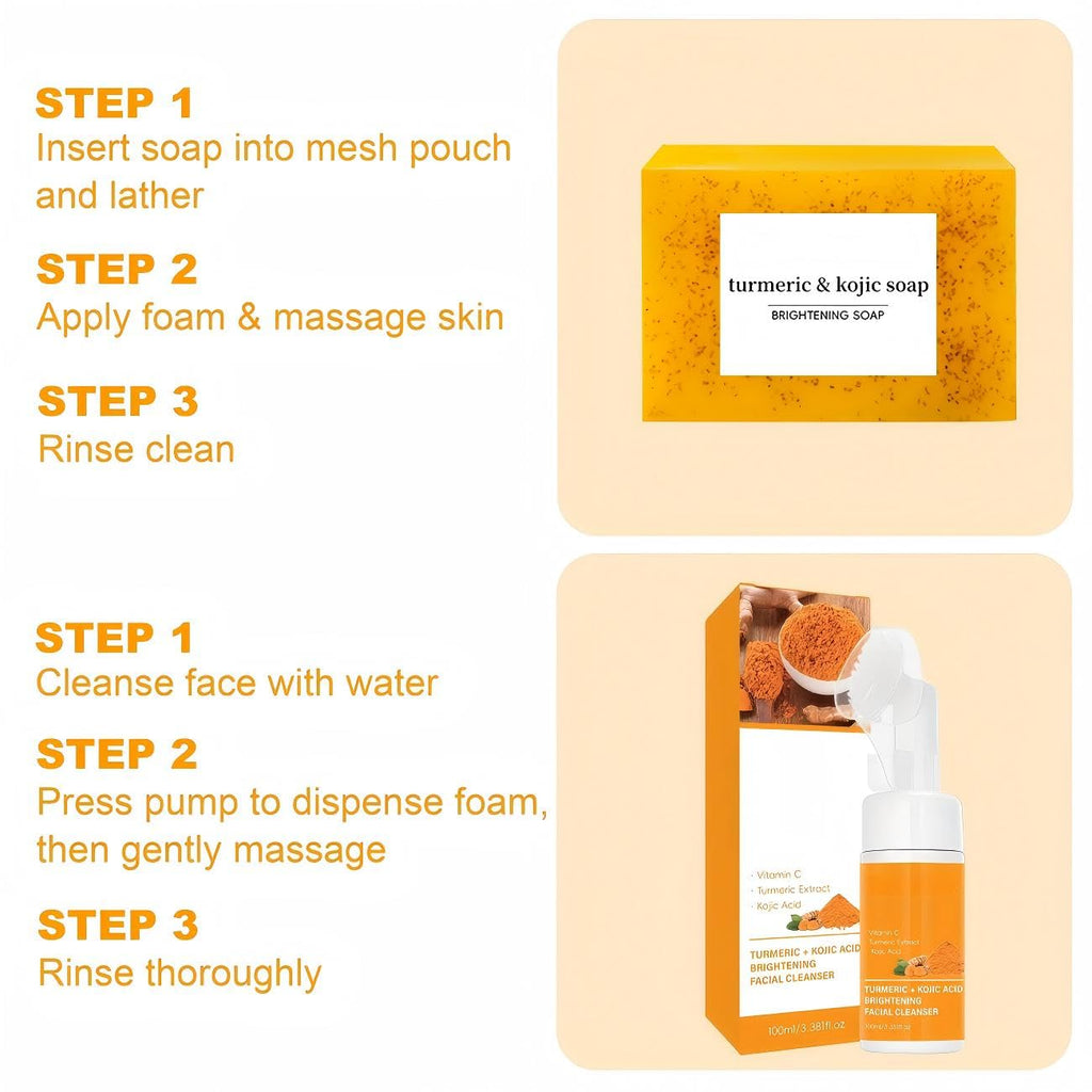 VISEWI Turmeric Face Wash with Brush + Turmeric Soap Set | Deep Cleanse