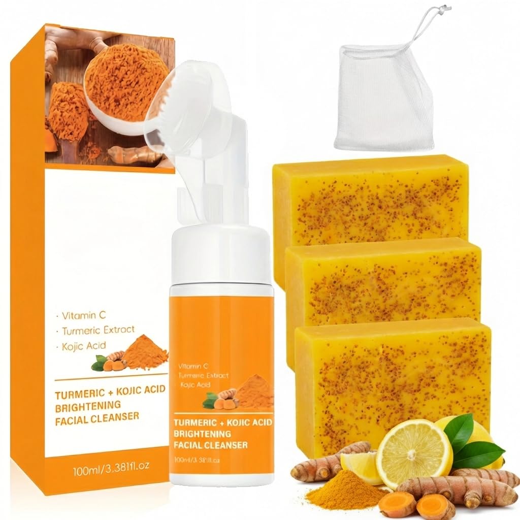 VISEWI Turmeric Face Wash with Brush + Turmeric Soap Set | Deep Cleanse