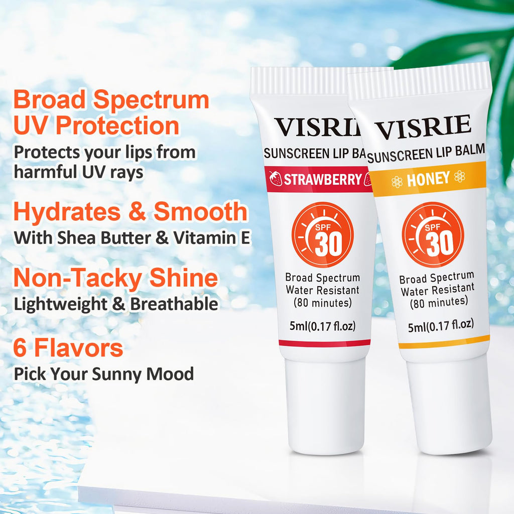 VISRIE SPF 30 Lip Sunscreen – 24 Pack Lip Balm with Vitamin E & Shea Butter, Clear