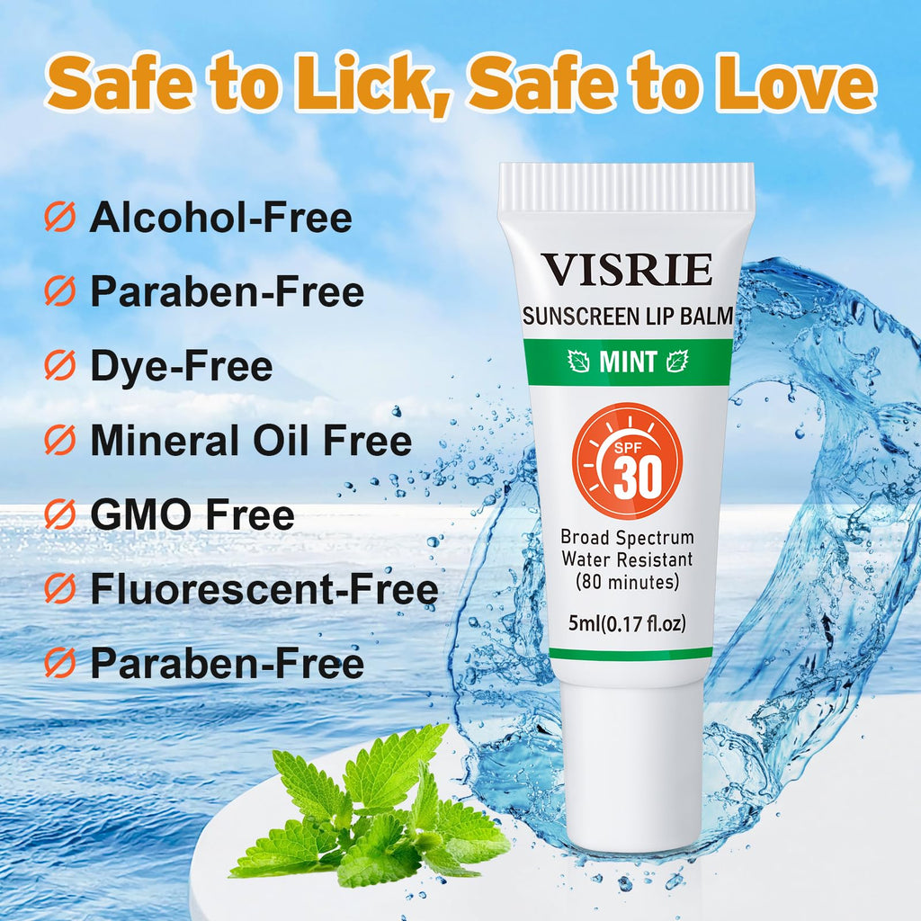 VISRIE SPF 30 Lip Sunscreen – 24 Pack Lip Balm with Vitamin E & Shea Butter, Clear