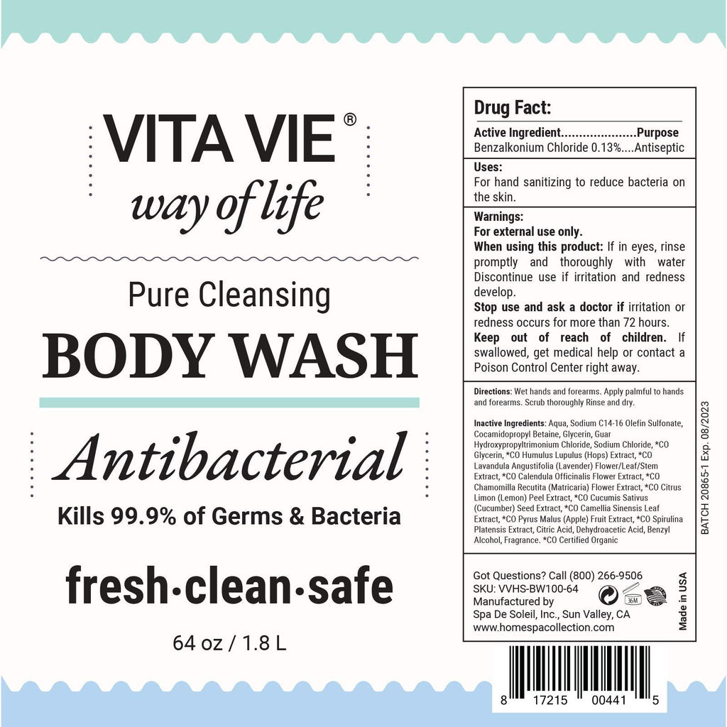 VITA VIE Body Wash Refill – Lemon Scent, Antibacterial Hand & Forearm Wash (64 oz)