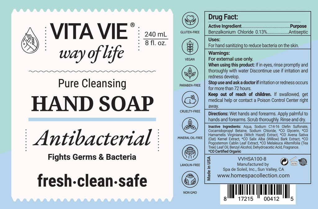 VITA VIE Hand Soap 8oz – Paraben-Free, Sulfate-Free, Cruelty-Free, Made in USA