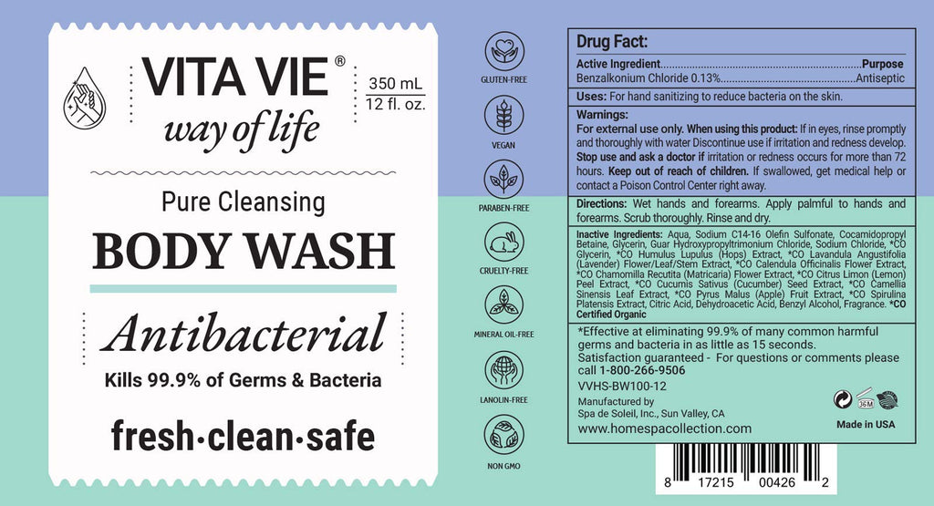 VITA VIE Body Wash with Lemon Scent – Antibacterial Hand & Forearm Cleanser