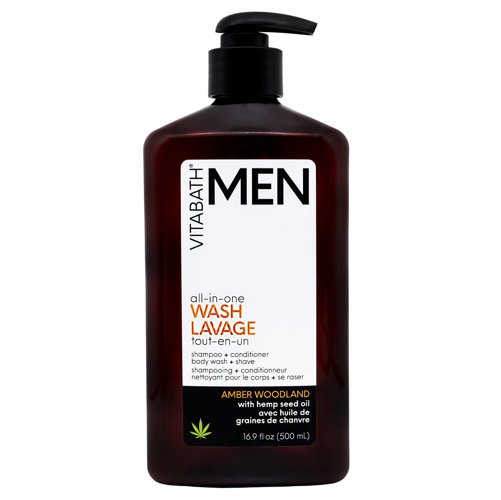 Vitabath Men's Amber Woodland All-In-One Body Wash | Hydrating Cleanser, Shampoo, Conditioner, Soap & Shave - 16.9 fl oz