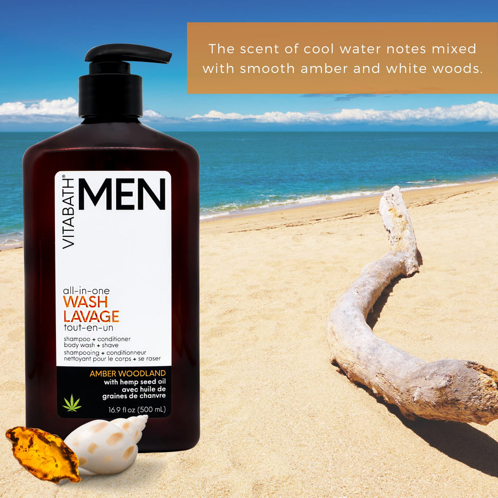 Vitabath Men's Amber Woodland All-In-One Body Wash | Hydrating Cleanser, Shampoo, Conditioner, Soap & Shave - 16.9 fl oz