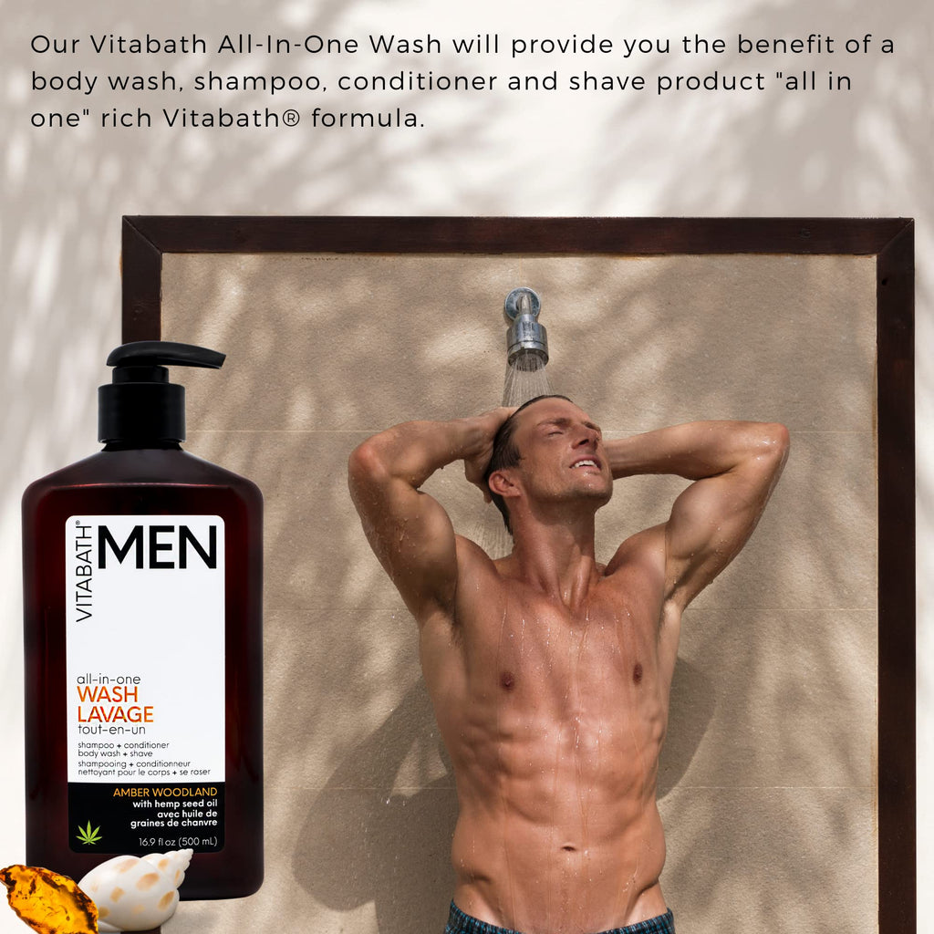 Vitabath Men's Amber Woodland All-In-One Body Wash | Hydrating Cleanser, Shampoo, Conditioner, Soap & Shave - 16.9 fl oz
