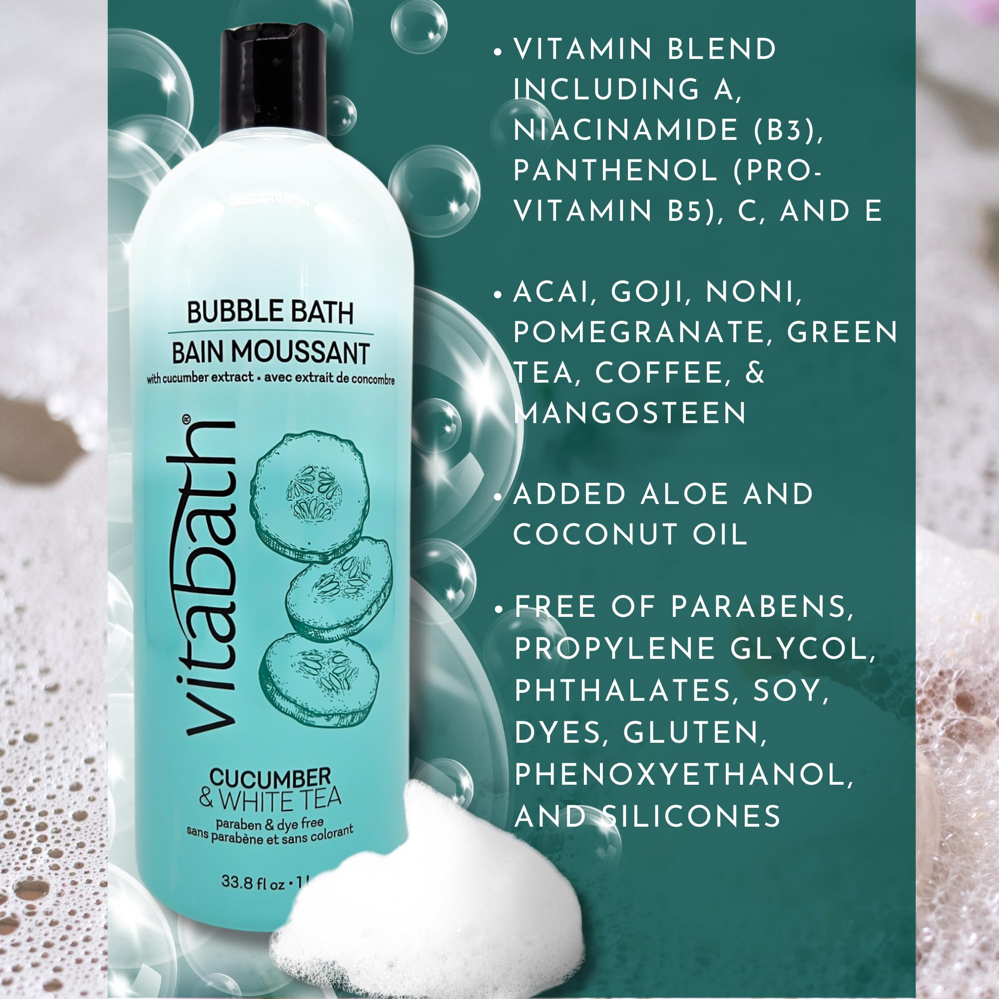 Vitabath Cucumber & White Tea Bubble Bath – Rich Foaming Soak for Relaxation