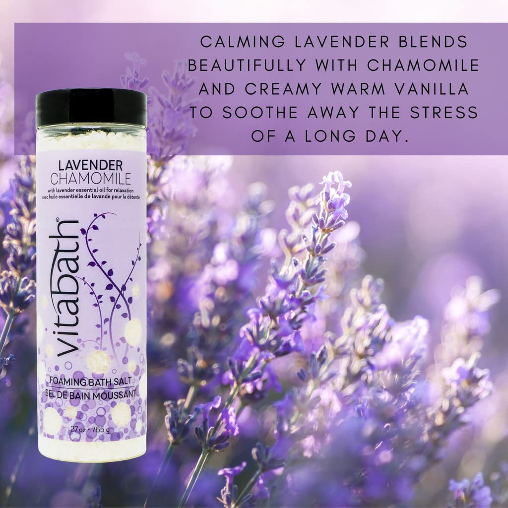 Vitabath Lavender Chamomile Foaming Bath Salts – Relaxing Bubble Bath, Muscle & Body Ache Soothing, 27 oz