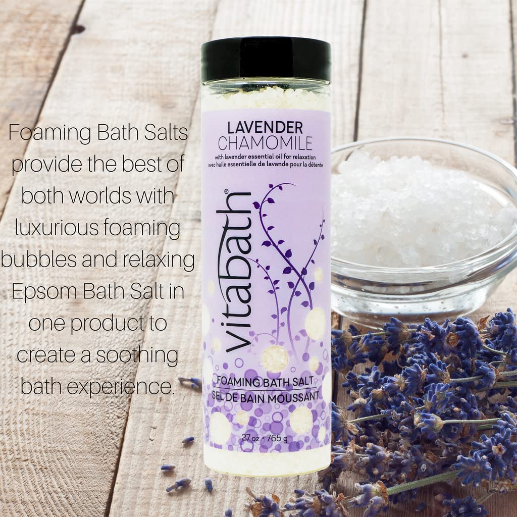 Vitabath Lavender Chamomile Foaming Bath Salts – Relaxing Bubble Bath, Muscle & Body Ache Soothing, 27 oz