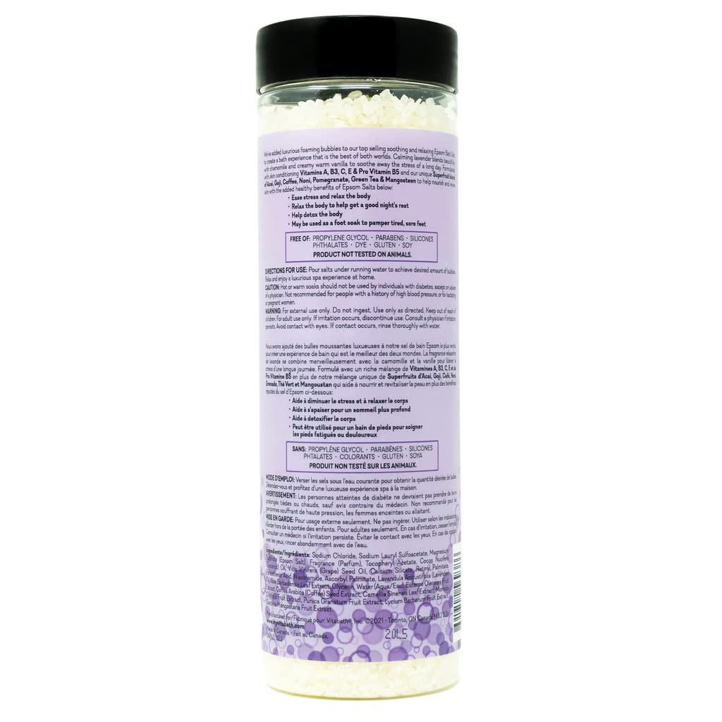 Vitabath Lavender Chamomile Foaming Bath Salts – Relaxing Bubble Bath, Muscle & Body Ache Soothing, 27 oz