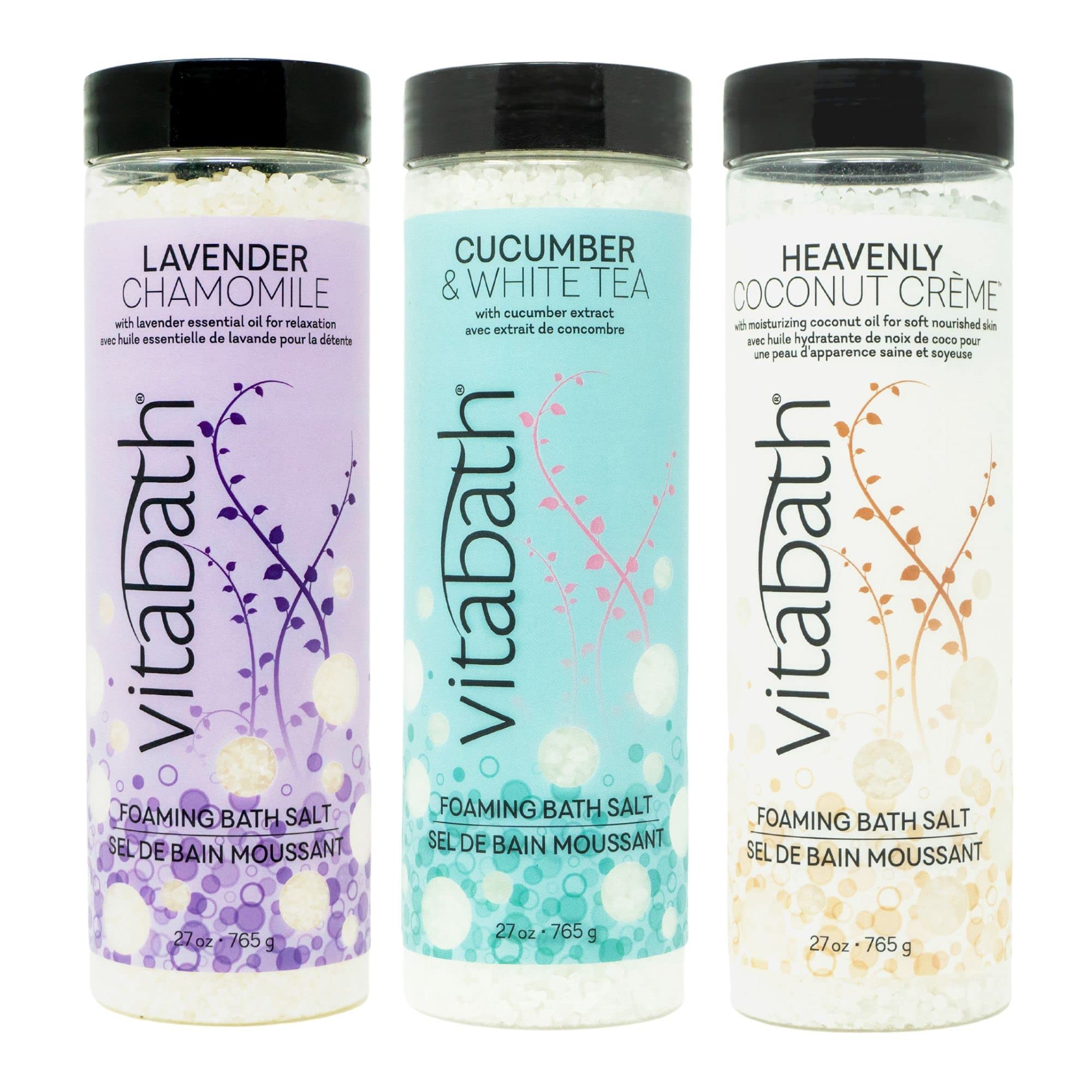 Vitabath Lavender Chamomile Foaming Bath Salts – Relaxing Bubble Bath, Muscle & Body Ache Soothing, 27 oz