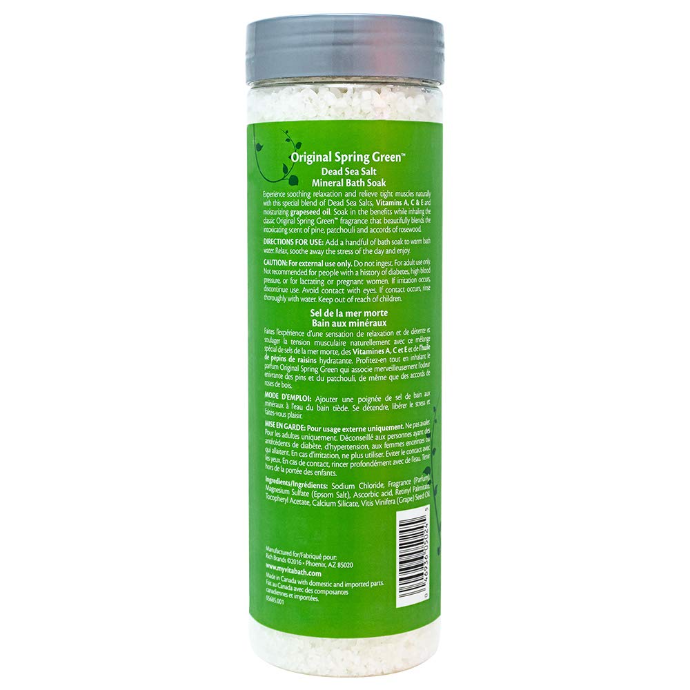 Vitabath Original Spring Green Mineral Bath Soak – Dead Sea Salts & Oils (27 oz)