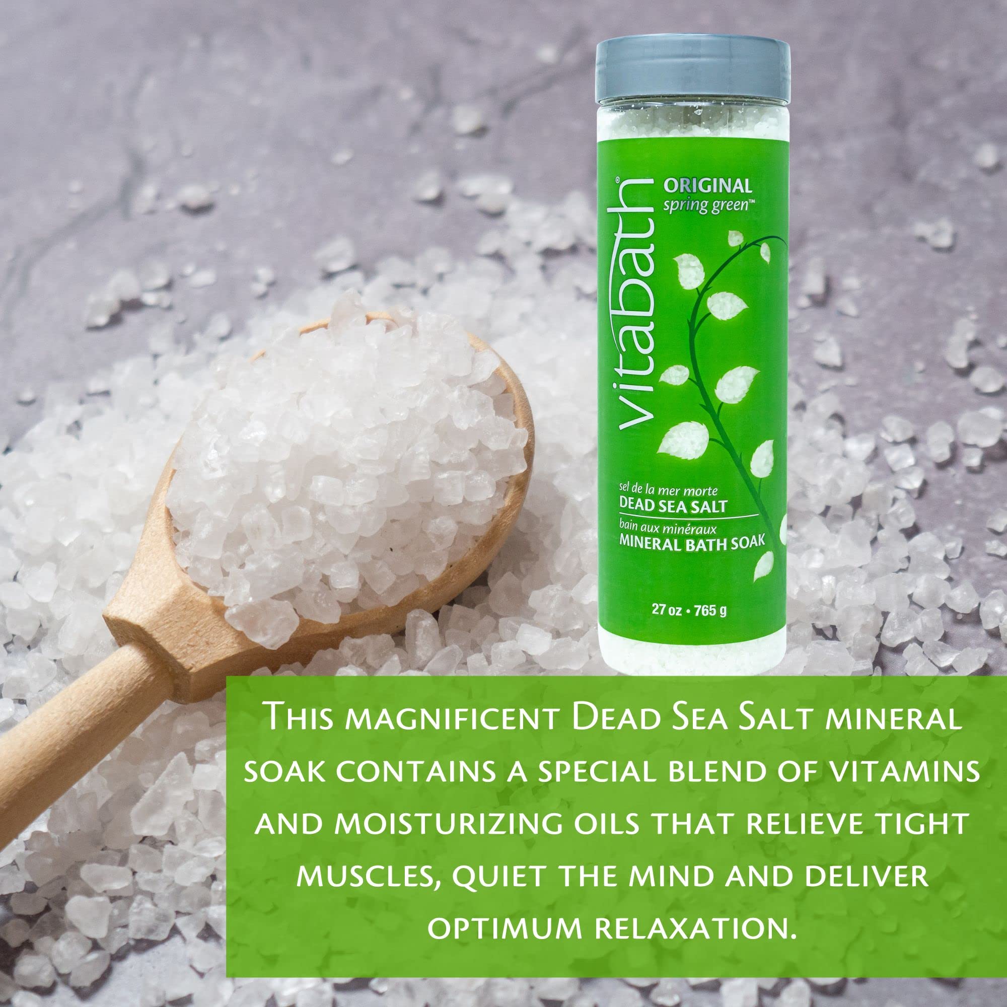Vitabath Original Spring Green Mineral Bath Soak – Dead Sea Salts & Oils (27 oz)