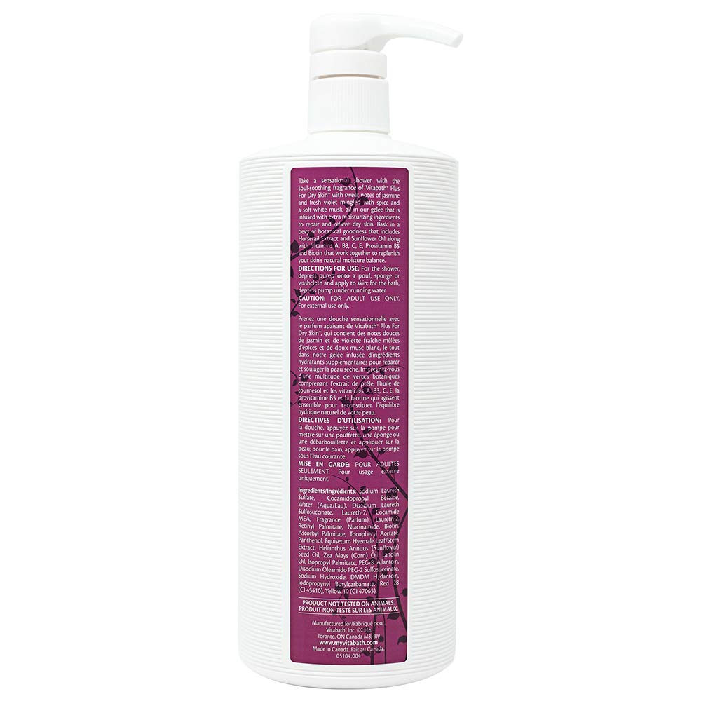 Vitabath Plus Dry Skin Moisturizing Bath & Shower Gel — Deep Hydration with Nourishing Oils (10.5 oz)
