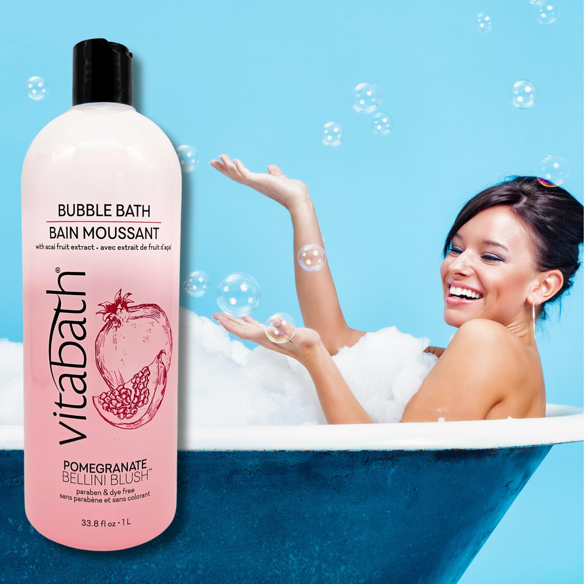 Vitabath Pomegranate Bellini Blush Bubble Bath – Rich Foaming & Aromatherapy (33.8 fl oz)