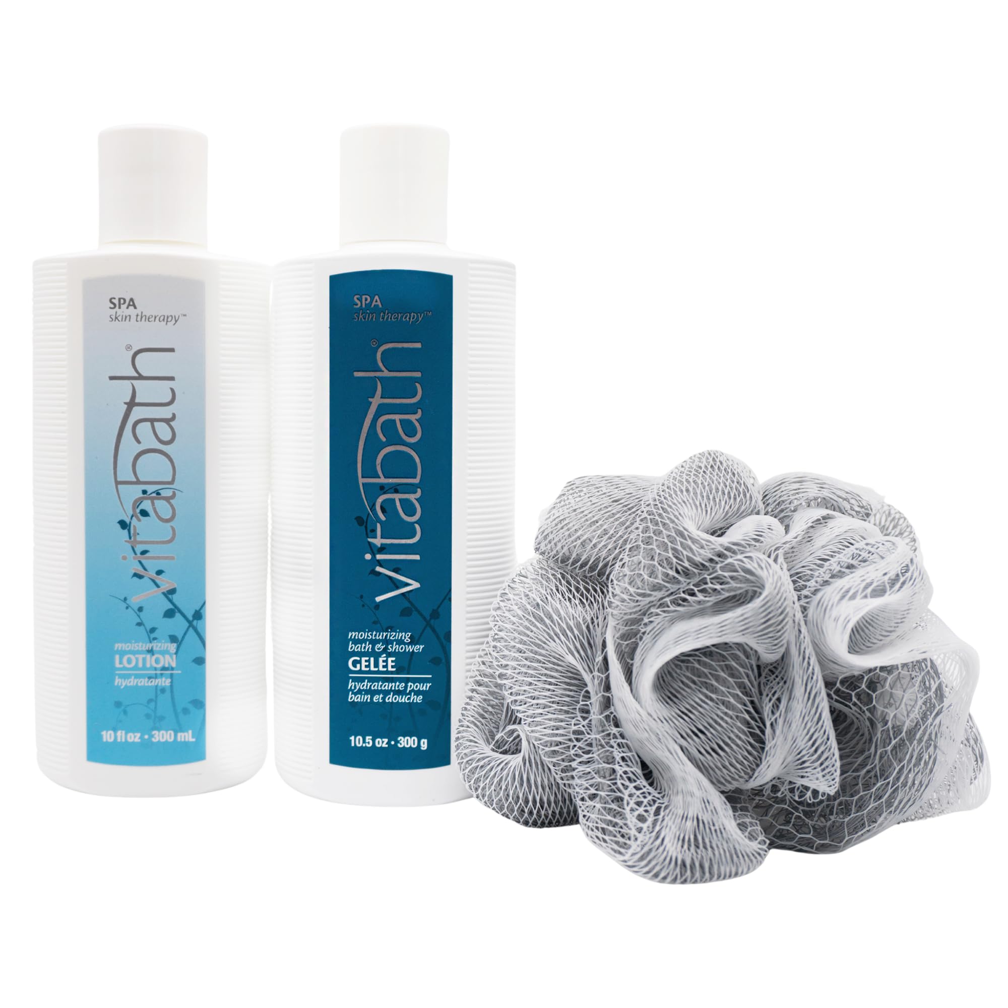 Vitabath Spa Skin Therapy Everyday Skincare Set | Moisturizing Shower Gel, Reviving Lotion & Exfoliating Pouf