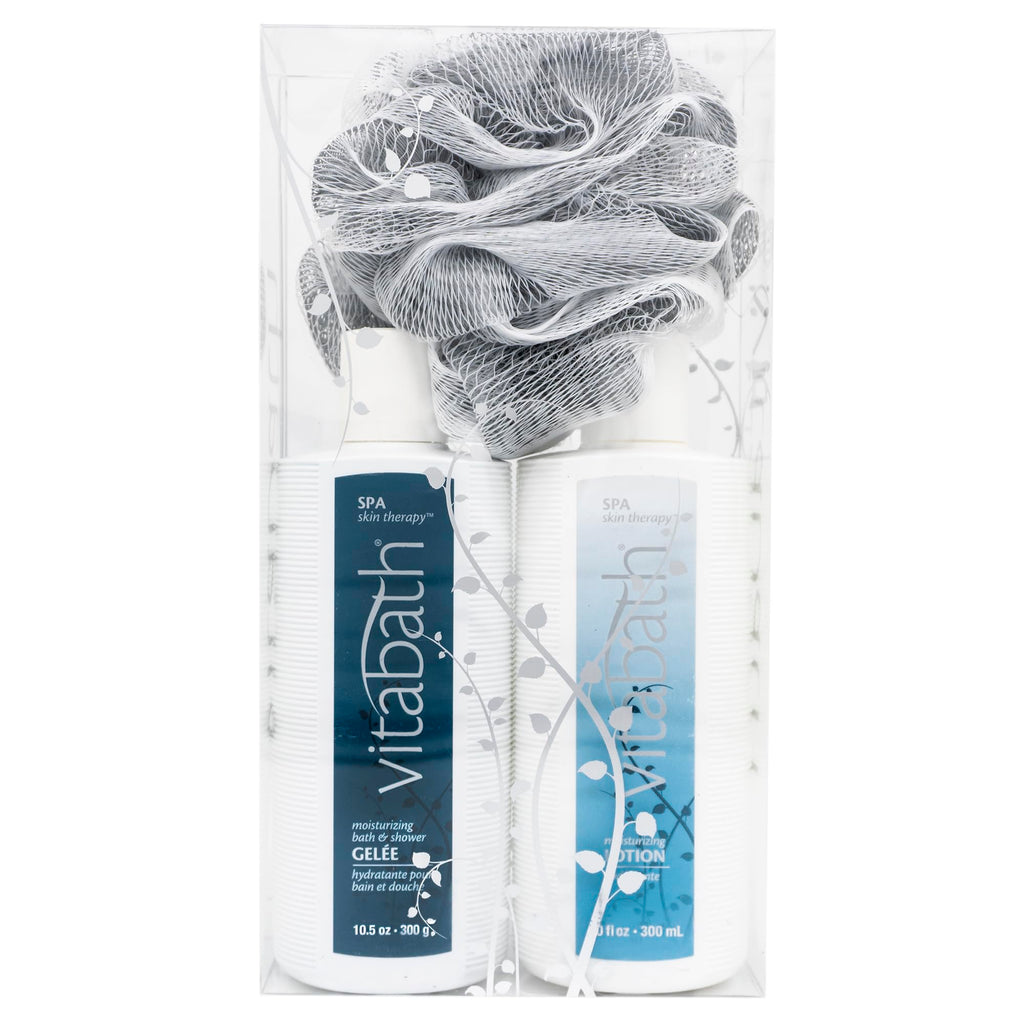 Vitabath Spa Skin Therapy Everyday Skincare Set | Moisturizing Shower Gel, Reviving Lotion & Exfoliating Pouf