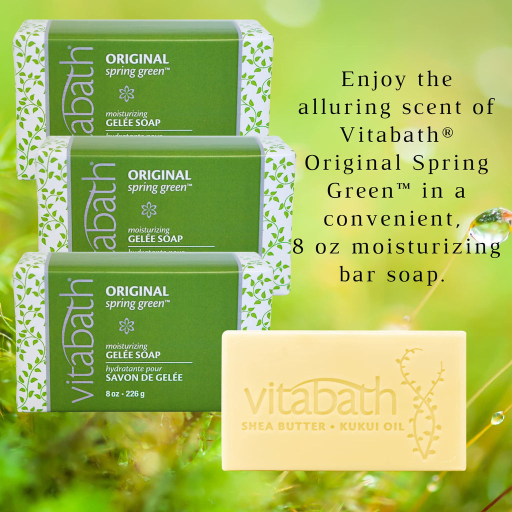Vitabath Original Spring Green Gelee Bar Soap – Moisturizing Gel Cleanser & Hydrating Solid Body Wash (3 x 8oz)