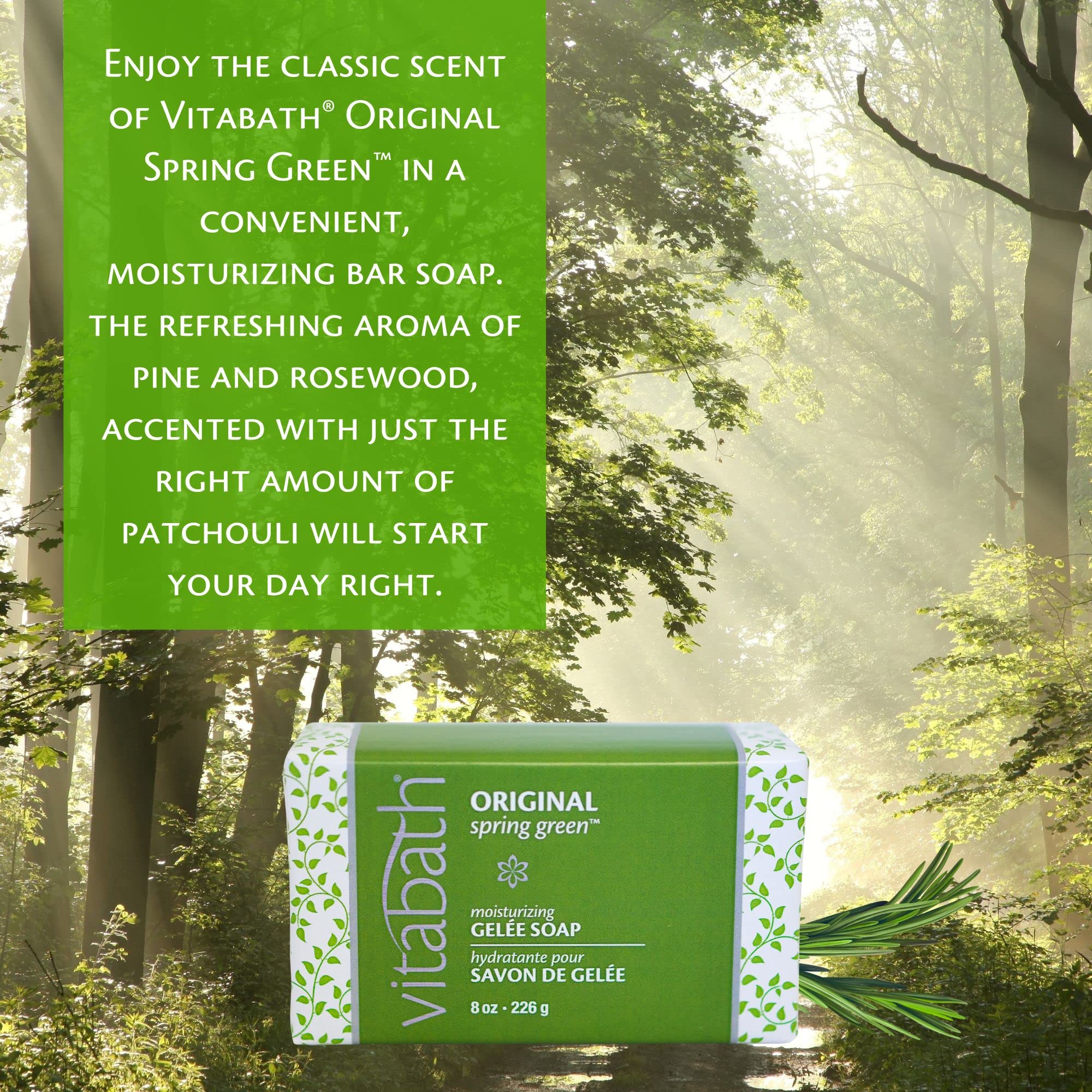 Vitabath Original Spring Green Gelee Bar Soap – Moisturizing Gel Cleanser & Hydrating Solid Body Wash (3 x 8oz)