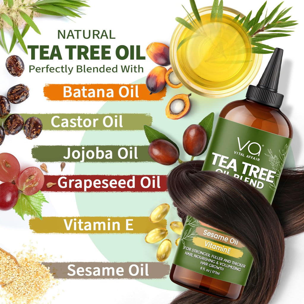 VITAL AFFAIR Tea Tree Oil Hair Treatment with Jojoba, Castor & Batana Oil – Dandruff Control & Hair Strength (6 Fl Oz)
