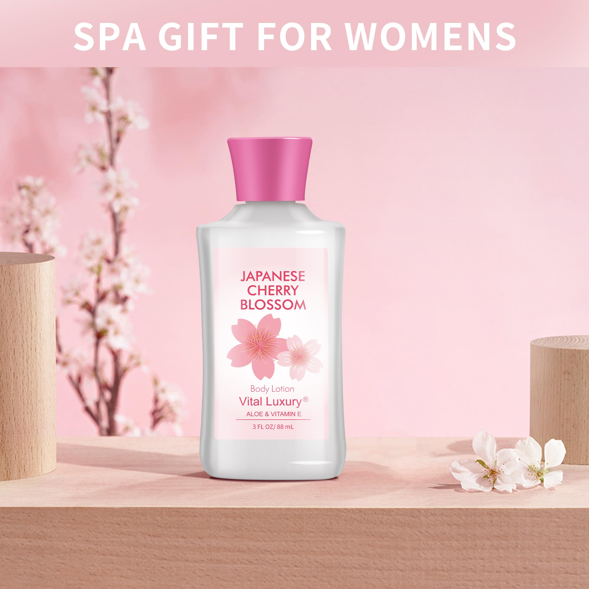 Vital Luxury Bath & Body Gift Set – Japanese Cherry Blossom, 3-Piece Travel Size Trio