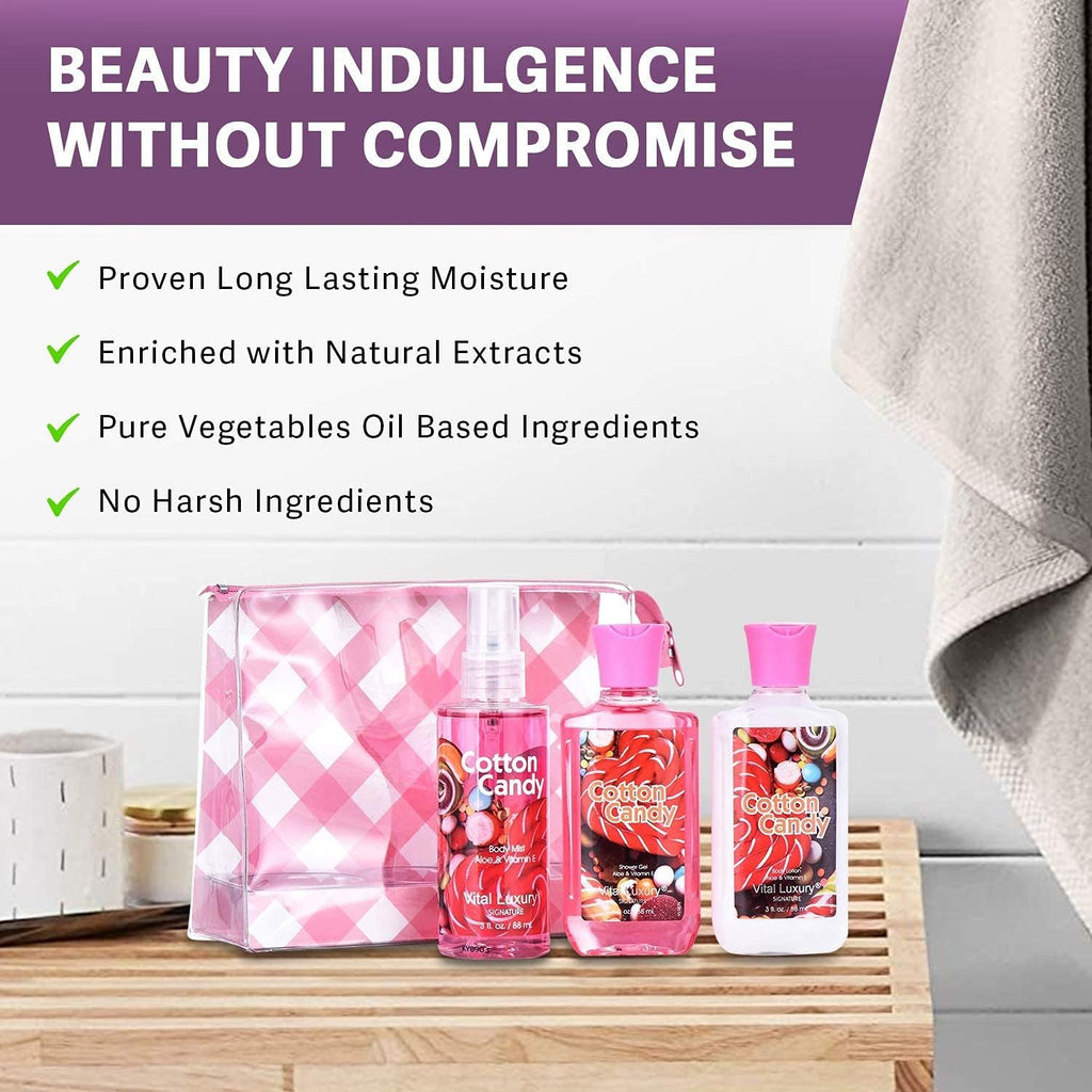 Vital Luxury Bath & Body Travel Gift Set – Cotton Candy 3pc (TSA-Friendly)