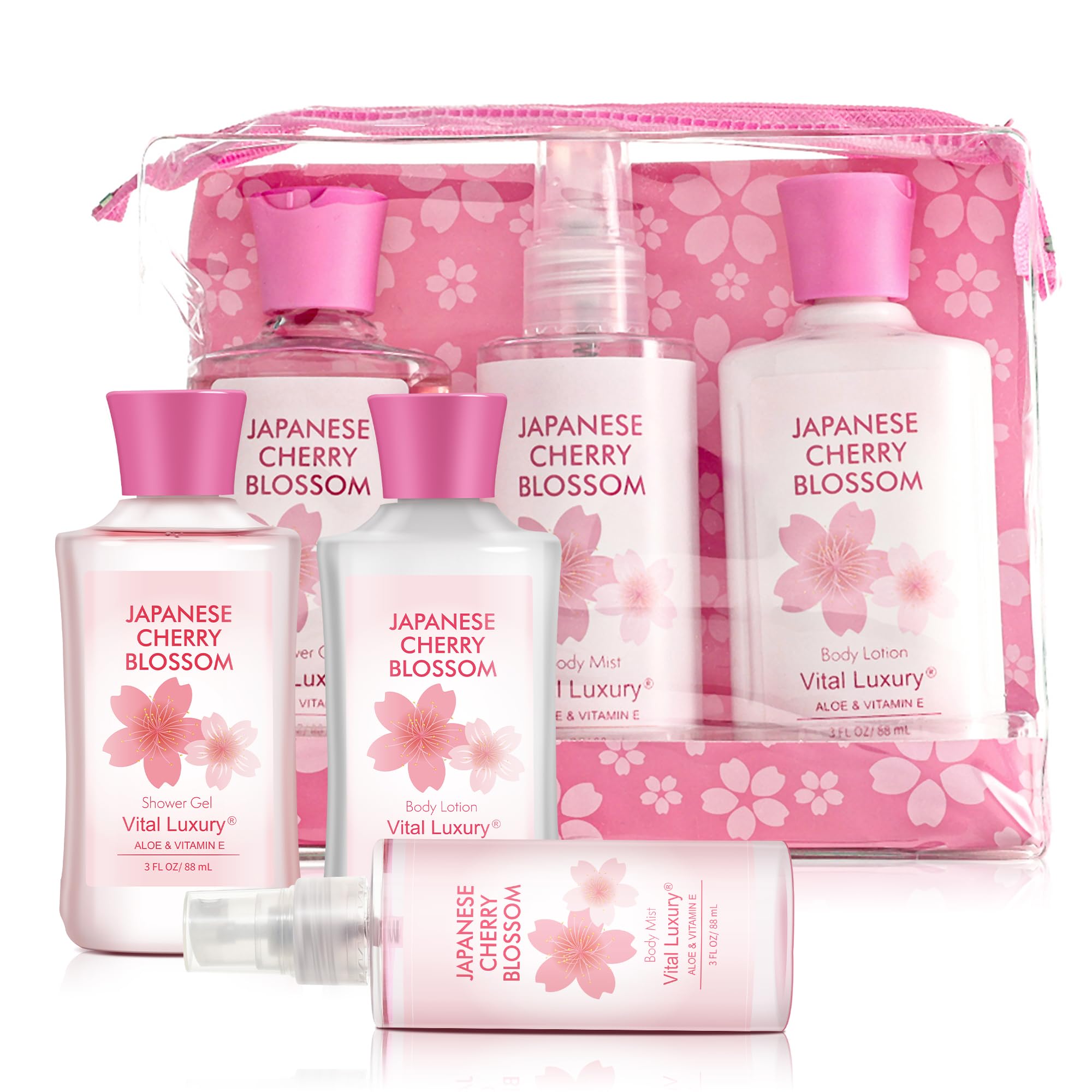 Vital Luxury Bath & Body Gift Set – Japanese Cherry Blossom, 3-Piece Travel Size Trio