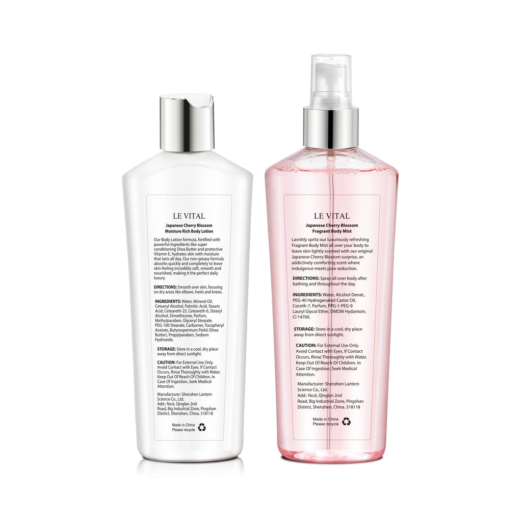 Vital Luxury Japanese Cherry Blossom Bath & Body Care Set – Mist & Cream (8 oz each)