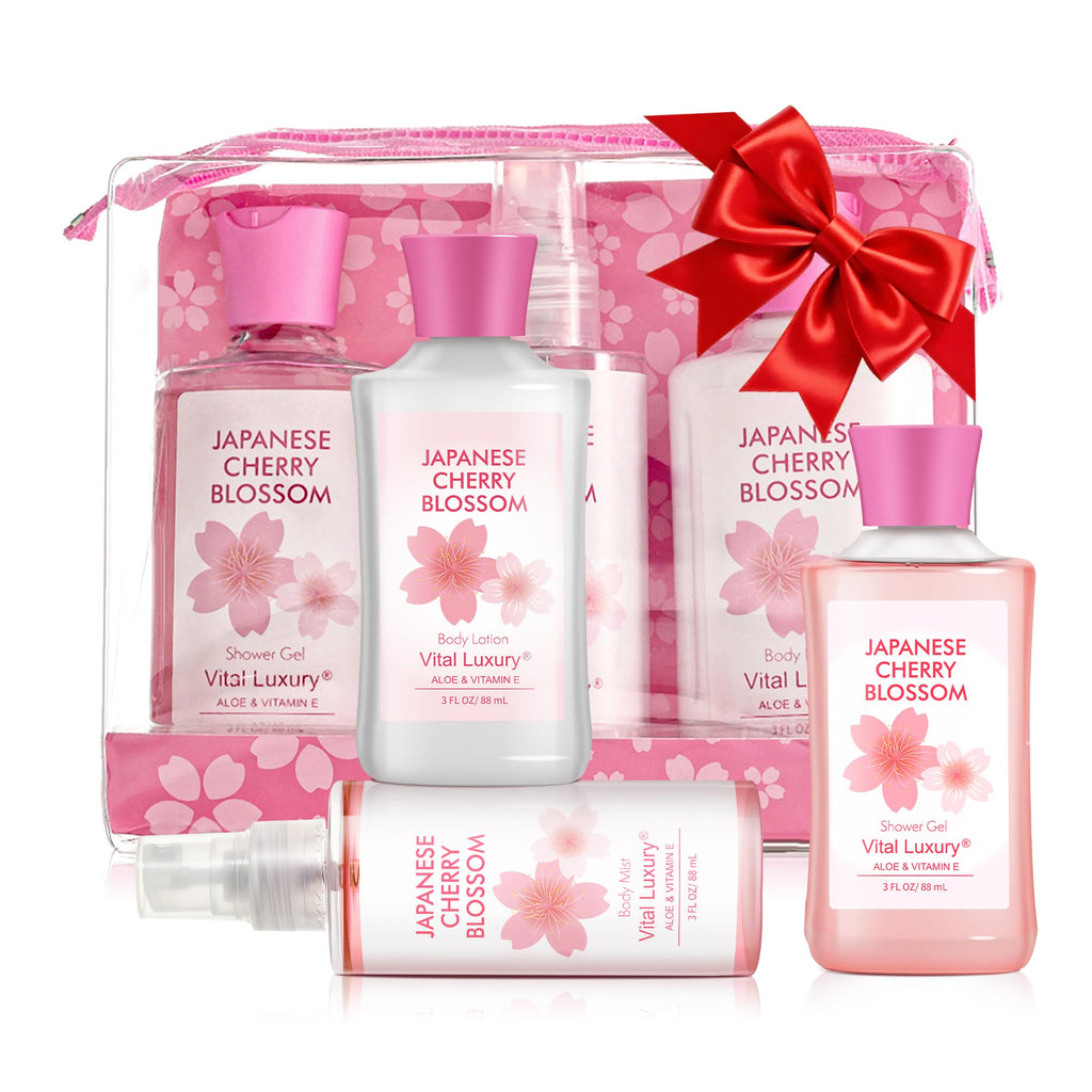 Vital Luxury Bath & Body Gift Set – Japanese Cherry Blossom, 3-Piece Travel Size Trio