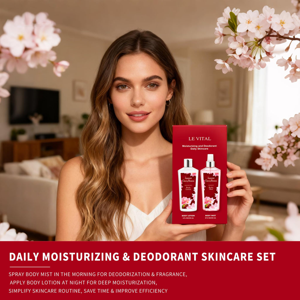 Vital Luxury Japanese Cherry Blossom Bath & Body Care Set – Mist & Cream (8 oz each)