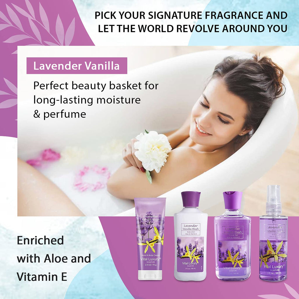 Vital Luxury Lavender Vanilla Blush Bath & Body Kit – 4×3 oz Spa Gift Set