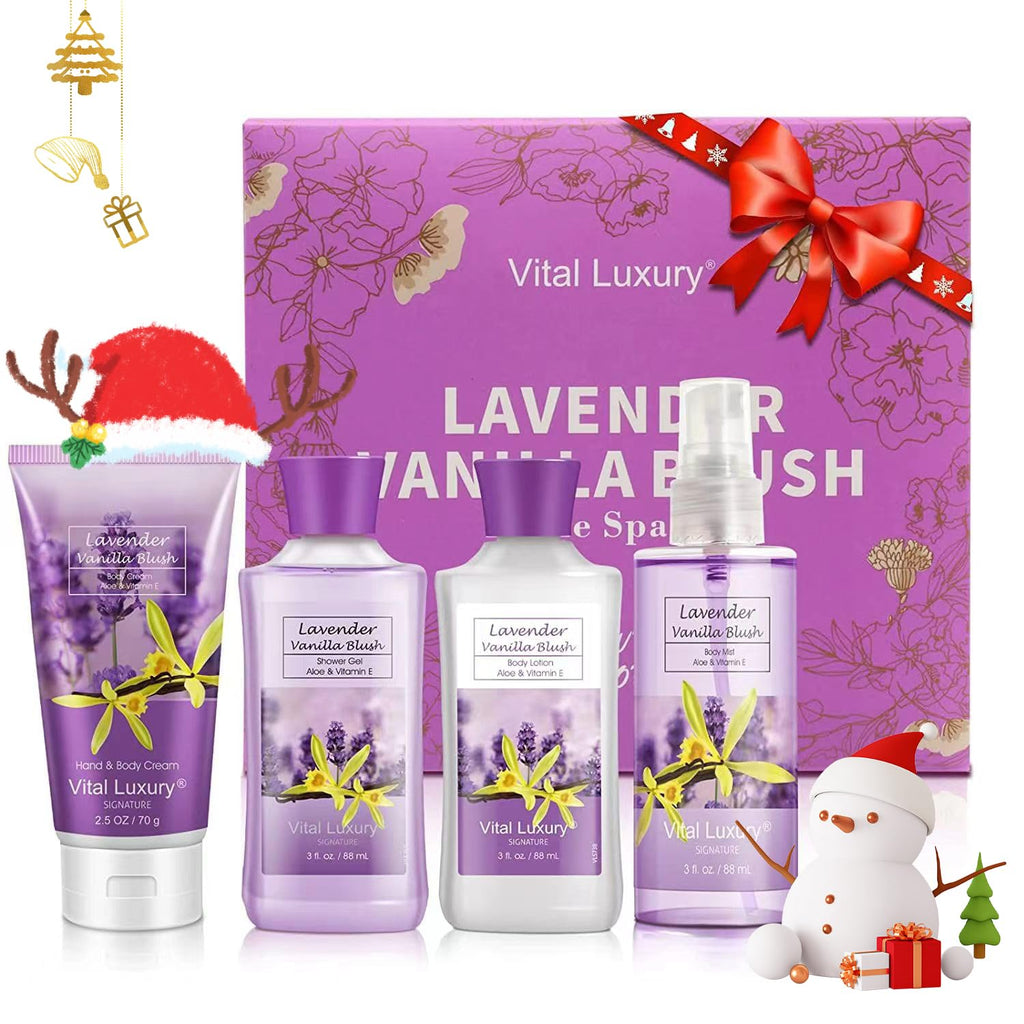 Vital Luxury Lavender Vanilla Blush Bath & Body Kit – 4×3 oz Spa Gift Set