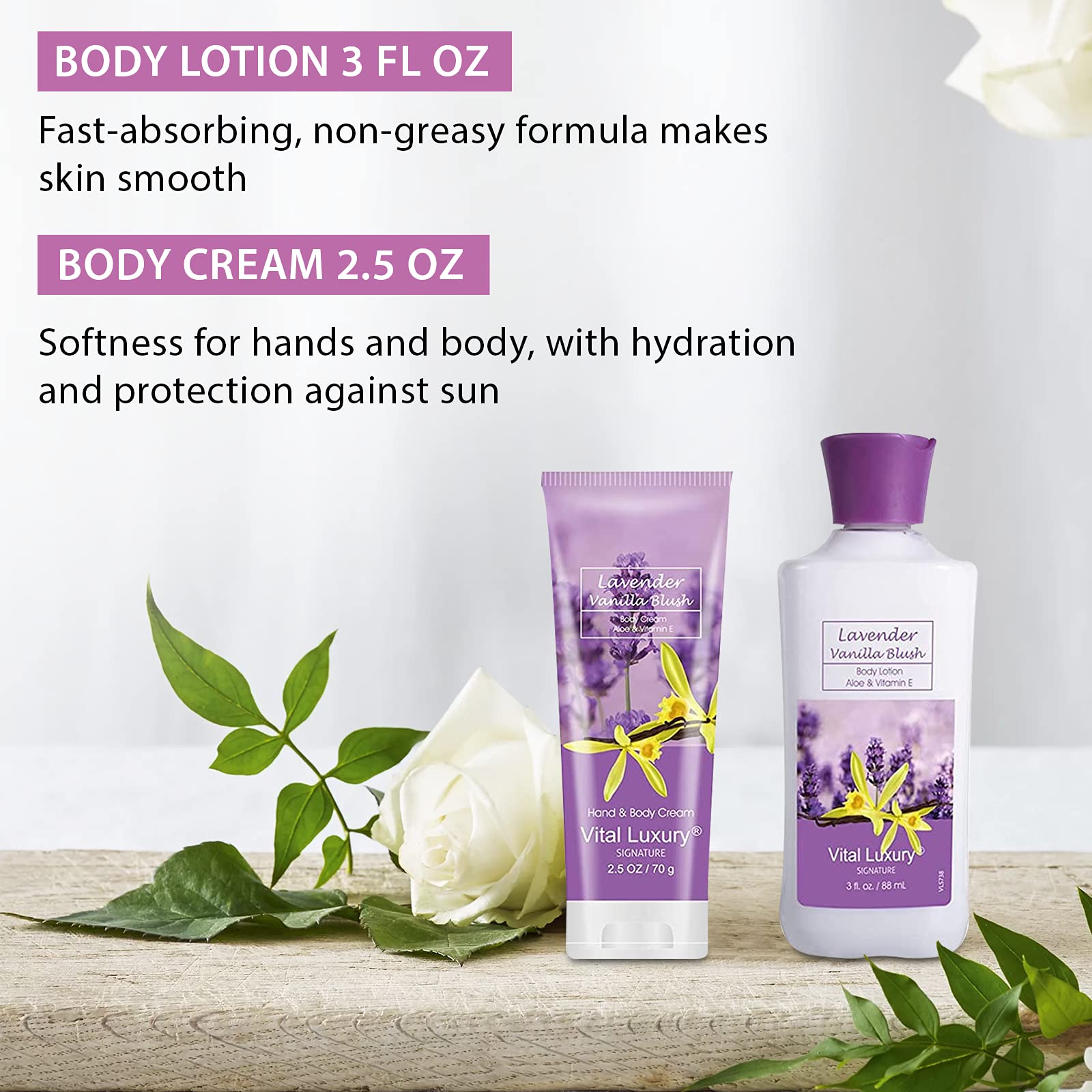 Vital Luxury Lavender Vanilla Blush Bath & Body Kit – 4×3 oz Spa Gift Set