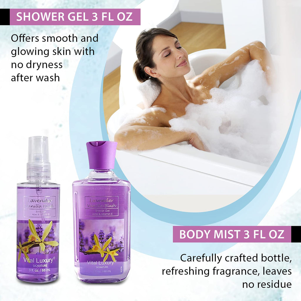 Vital Luxury Lavender Vanilla Blush Bath & Body Kit – 4×3 oz Spa Gift Set