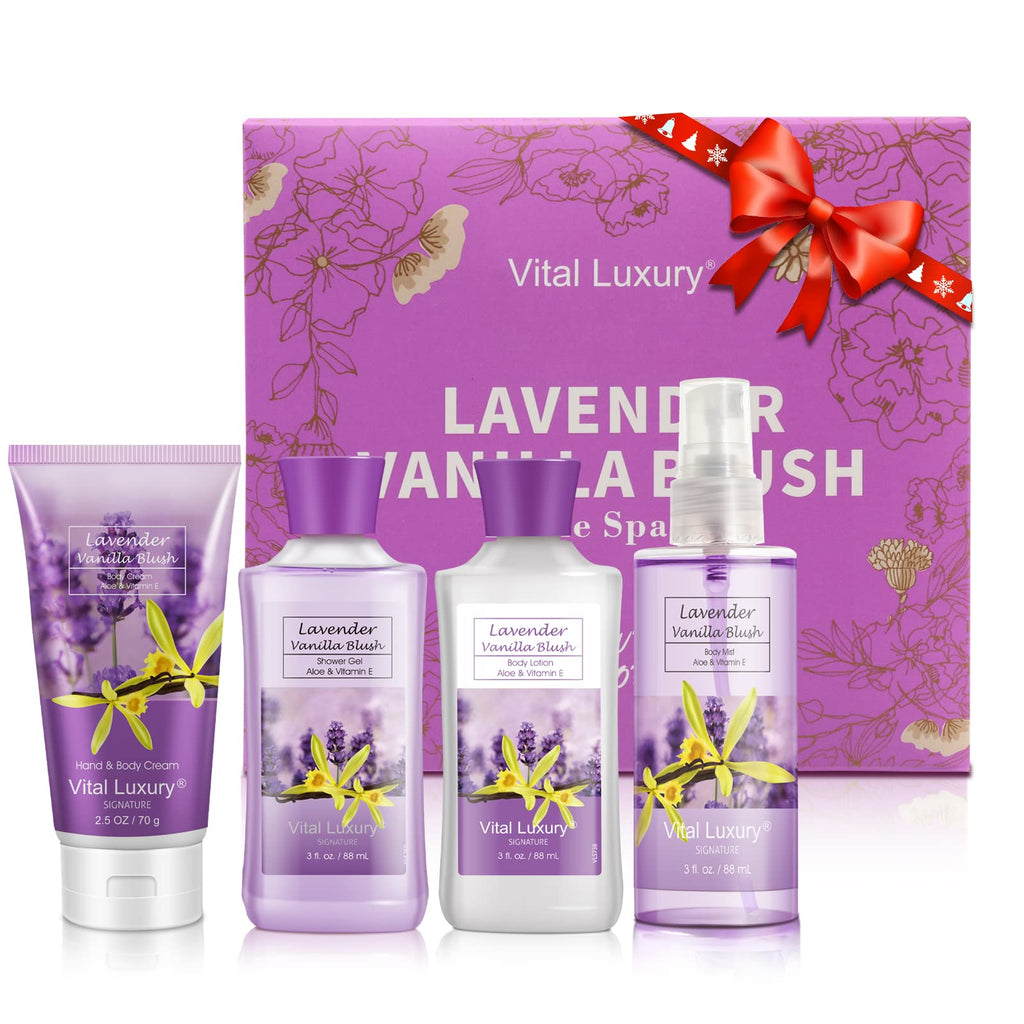 Vital Luxury Lavender Vanilla Blush Bath & Body Kit – 4×3 oz Spa Gift Set