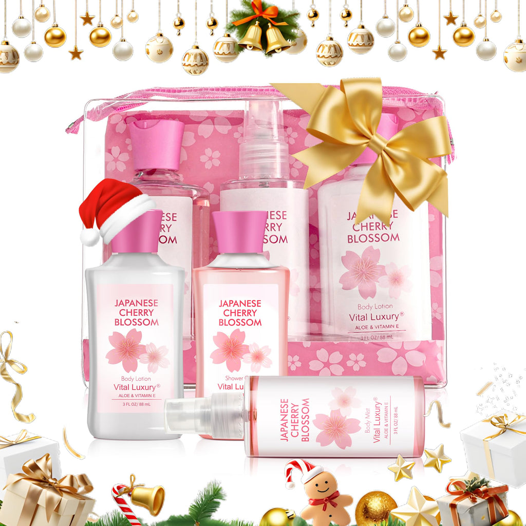 Vital Luxury Bath & Body Gift Set – Japanese Cherry Blossom, 3-Piece Travel Size Trio
