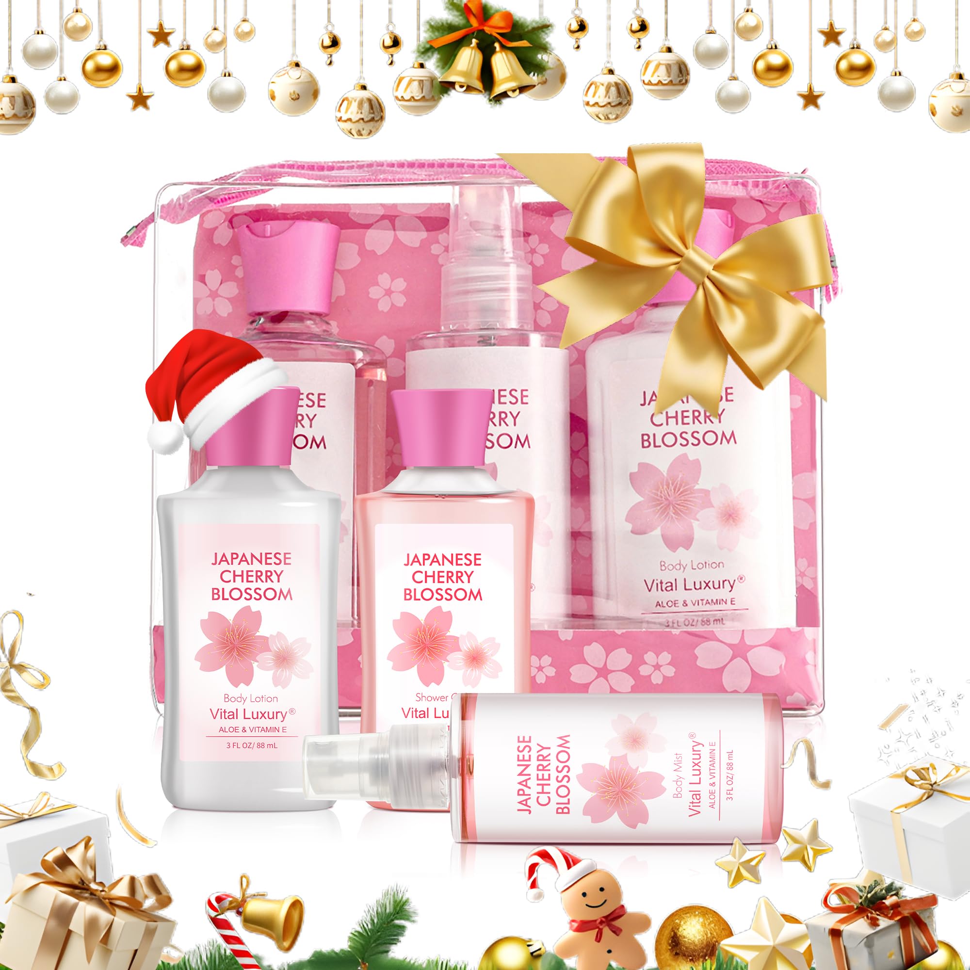Vital Luxury Bath & Body Gift Set – Japanese Cherry Blossom, 3-Piece Travel Size Trio