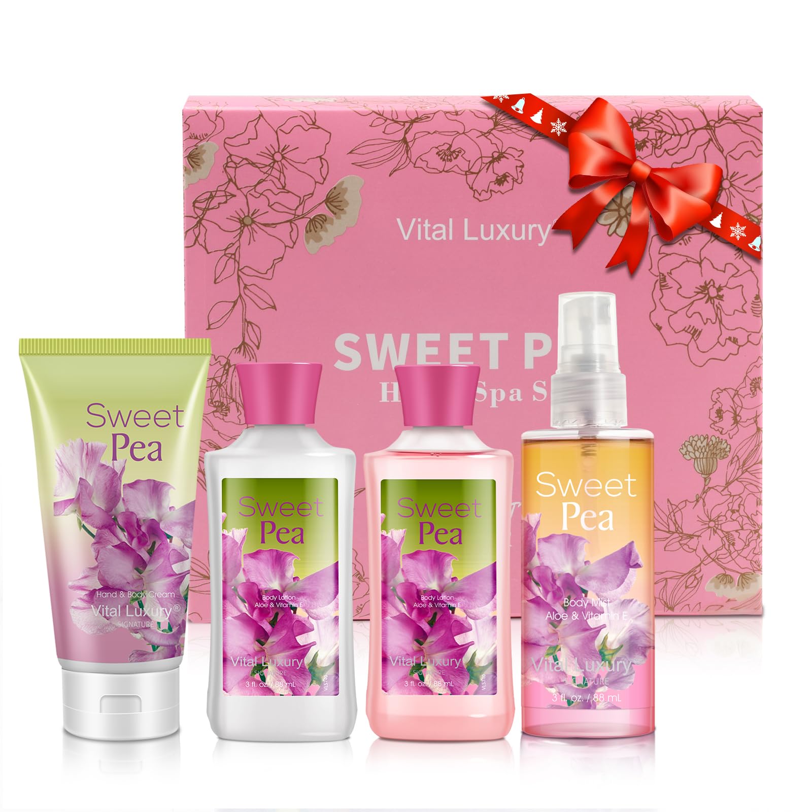 Vital Luxury Sweet Pea Bath & Body Kit – 3 oz Each | Gift Set for Her