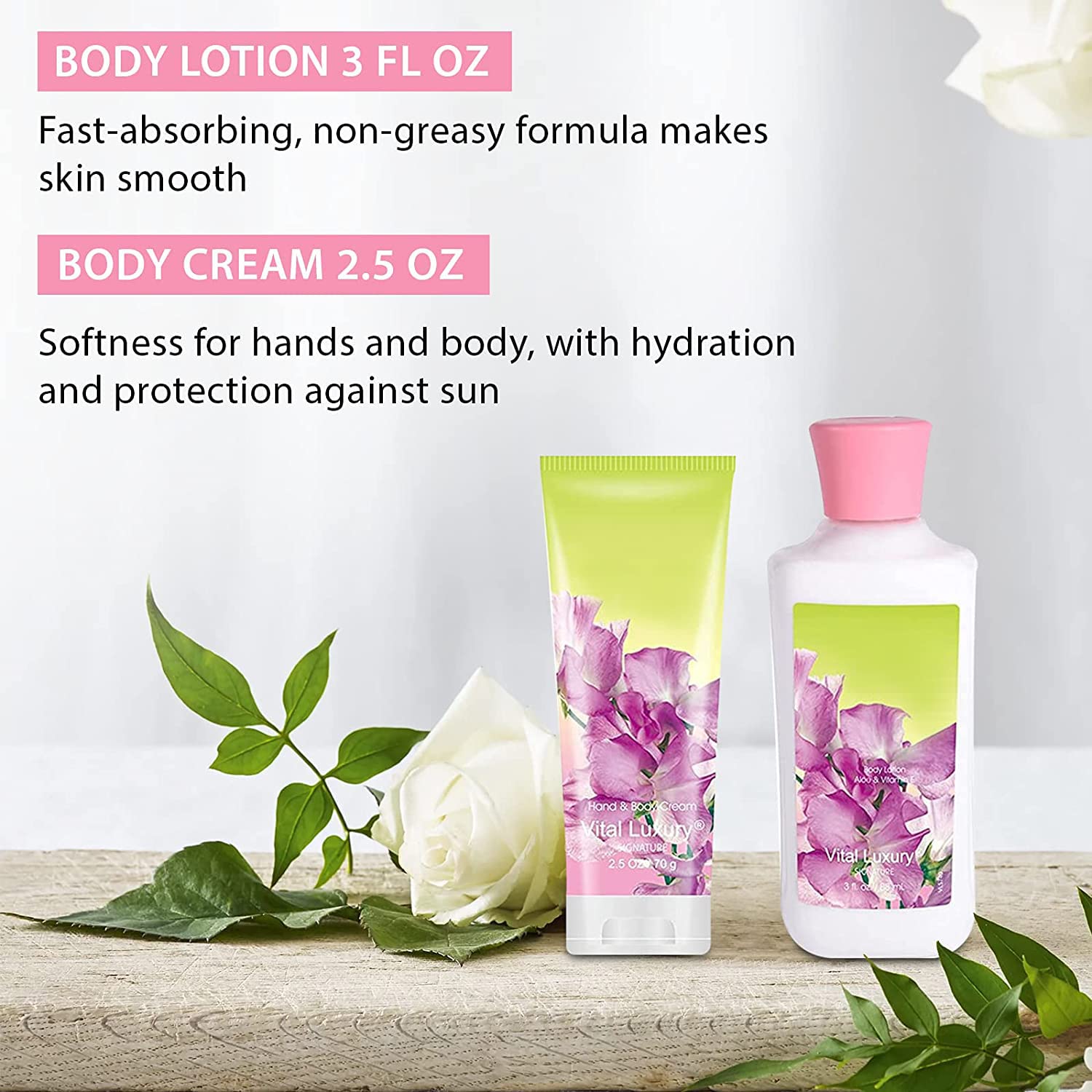 Vital Luxury Sweet Pea Bath & Body Kit – 3 oz Each | Gift Set for Her