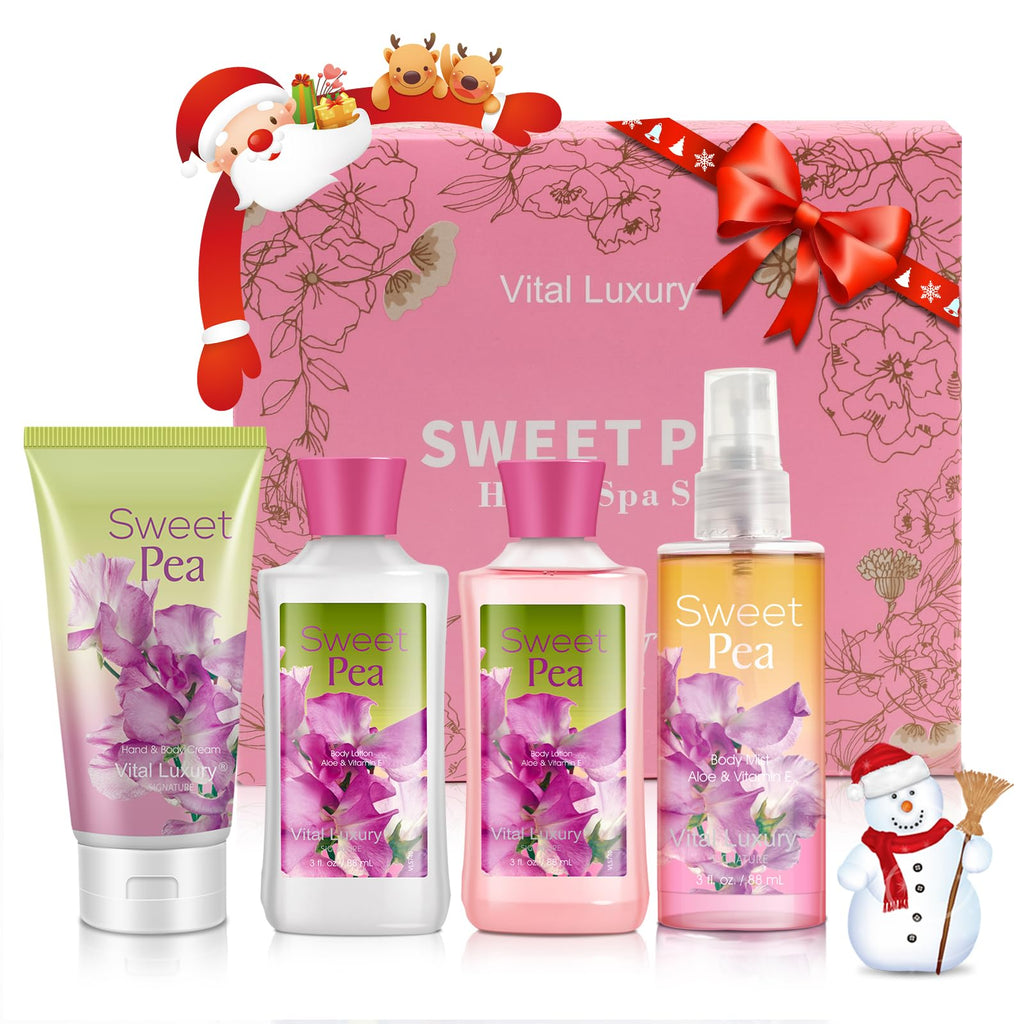 Vital Luxury Sweet Pea Bath & Body Kit – 3 oz Each | Gift Set for Her