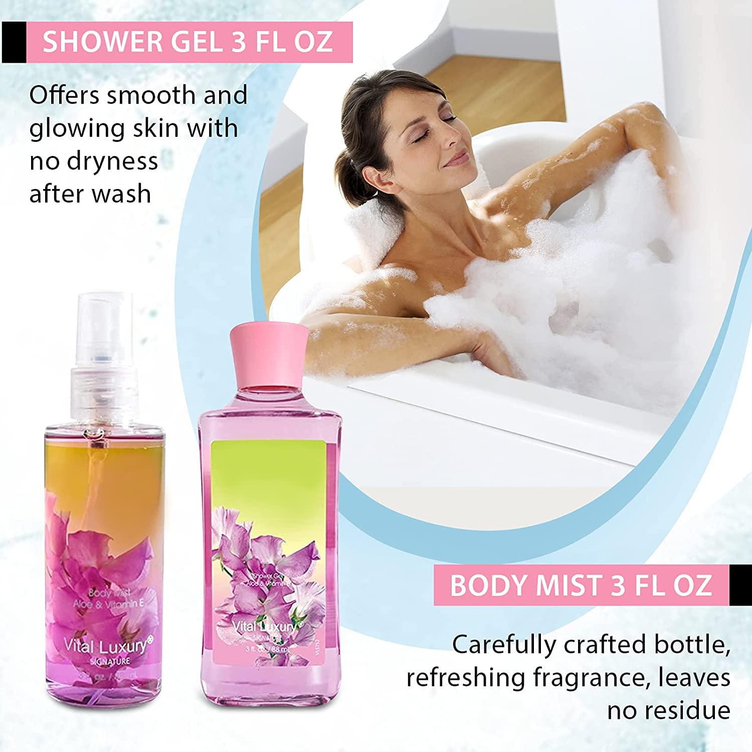 Vital Luxury Sweet Pea Bath & Body Kit – 3 oz Each | Gift Set for Her