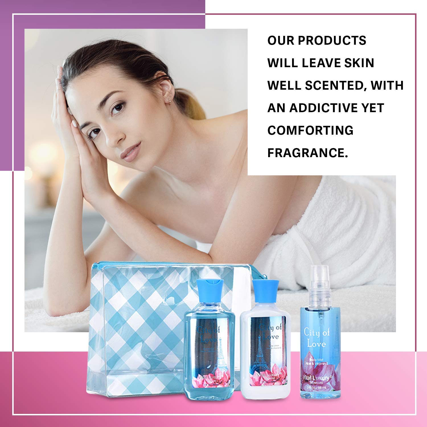 Vital Luxury Bath & Body Travel Set – City of Love: Shower Gel, Lotion, Mist