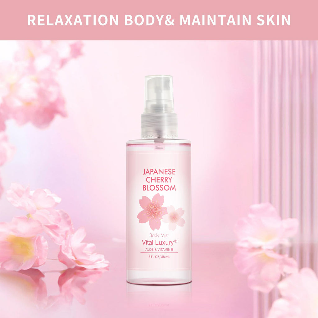 Vital Luxury Bath & Body Gift Set – Japanese Cherry Blossom, 3-Piece Travel Size Trio