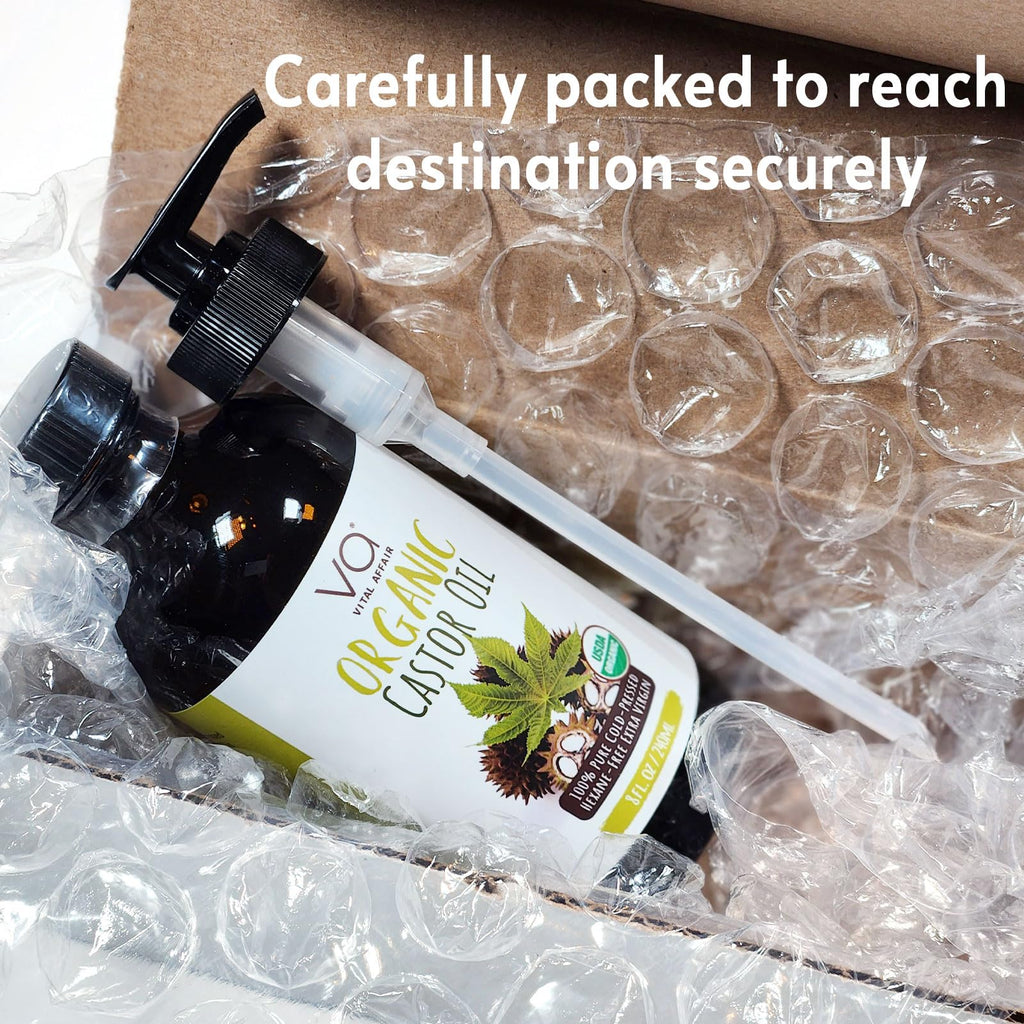 VITAL AFFAIR Castor Oil – Organic Cold-Pressed, Glass Bottle, 8 oz for Hair, Skin, Lashes & Nails