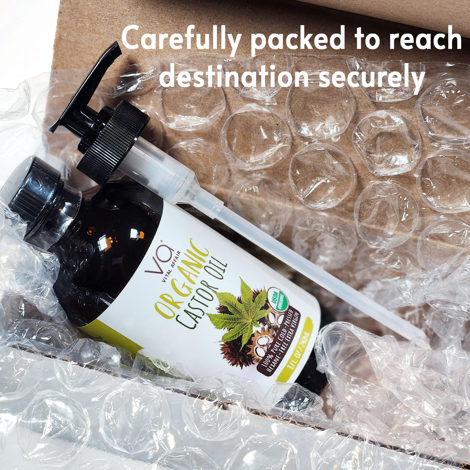 VITAL AFFAIR Castor Oil – Organic Cold-Pressed, Glass Bottle, 8 oz for Hair, Skin, Lashes & Nails