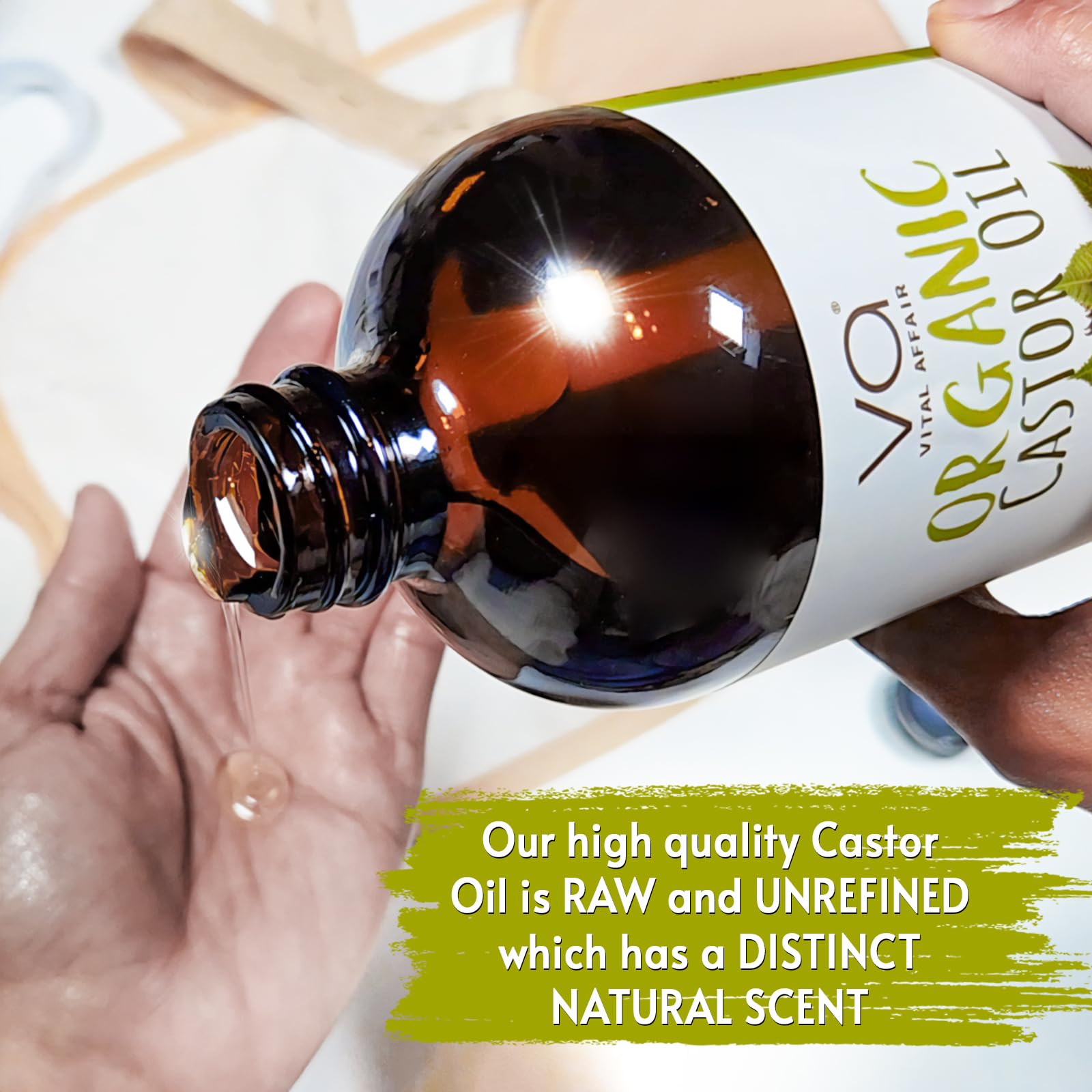 VITAL AFFAIR Castor Oil – Organic Cold-Pressed, Glass Bottle, 8 oz for Hair, Skin, Lashes & Nails